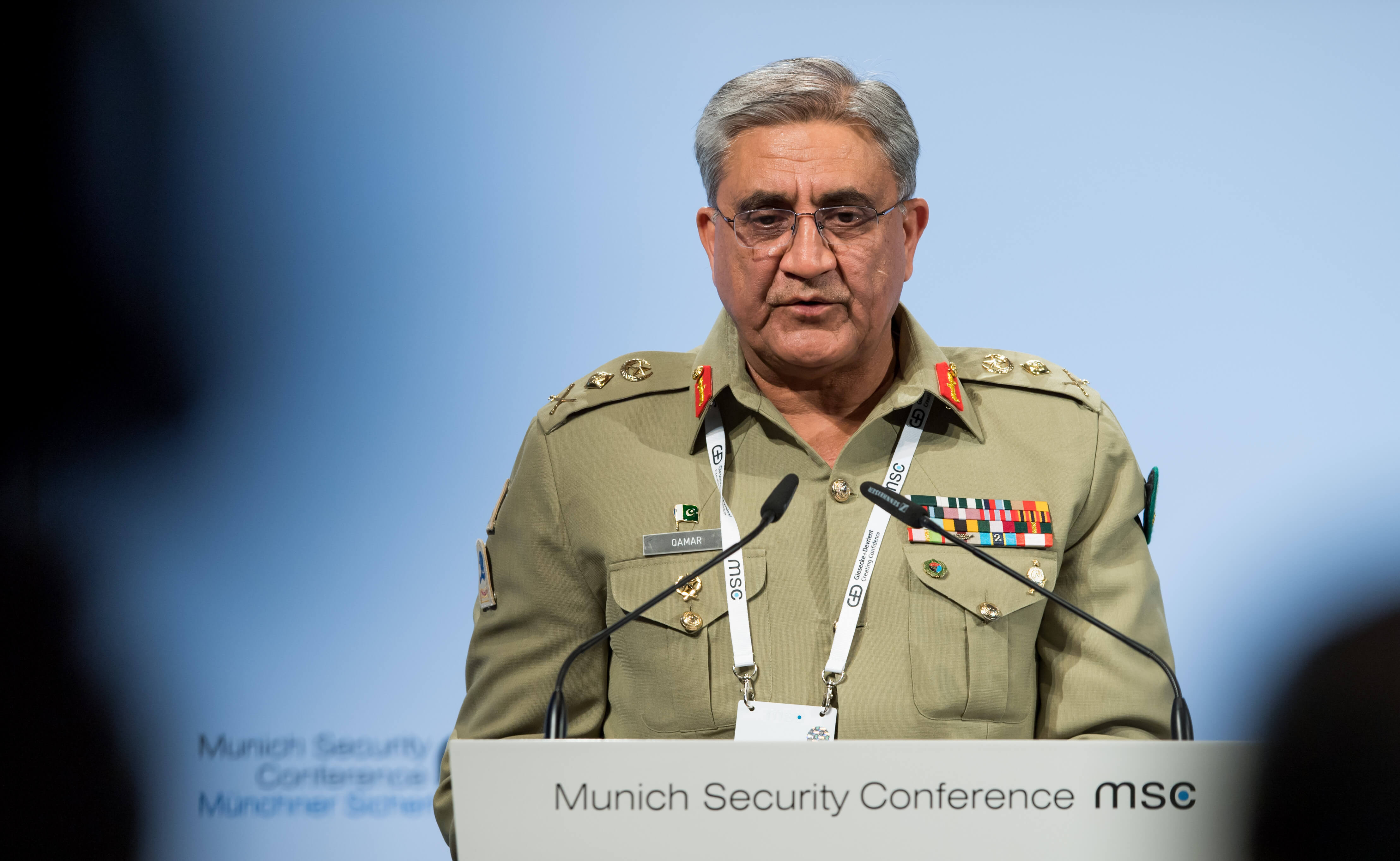Generaal Bajwa spreekt op de Munic Security Conference, 2018. © Wikimedia Commons