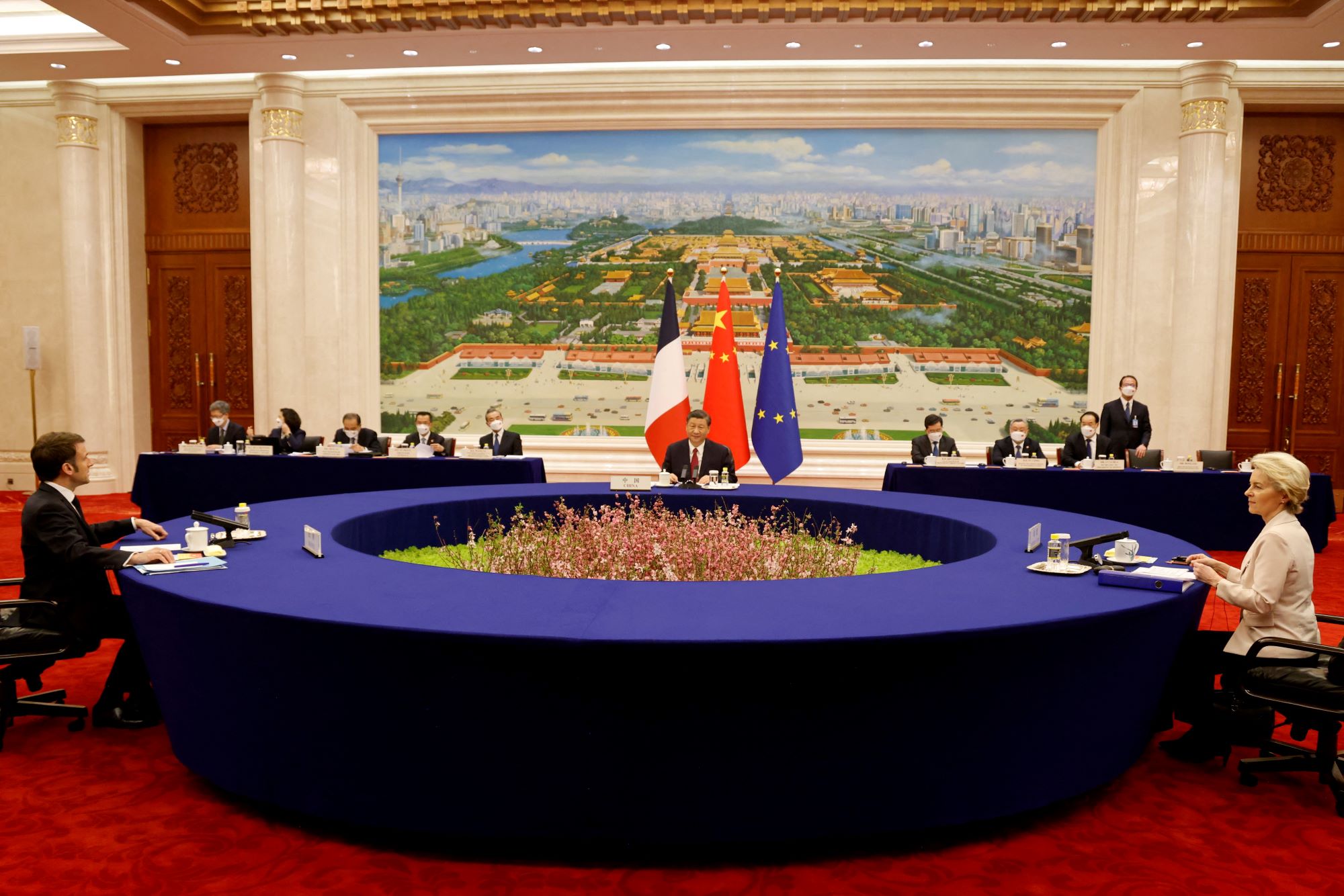 Martin - China's President Xi Jinping, his French counterpart Emmanuel Macron and European Commission President Ursula von de Leyen meet for a working session in Beijing, China April 6, 2023.