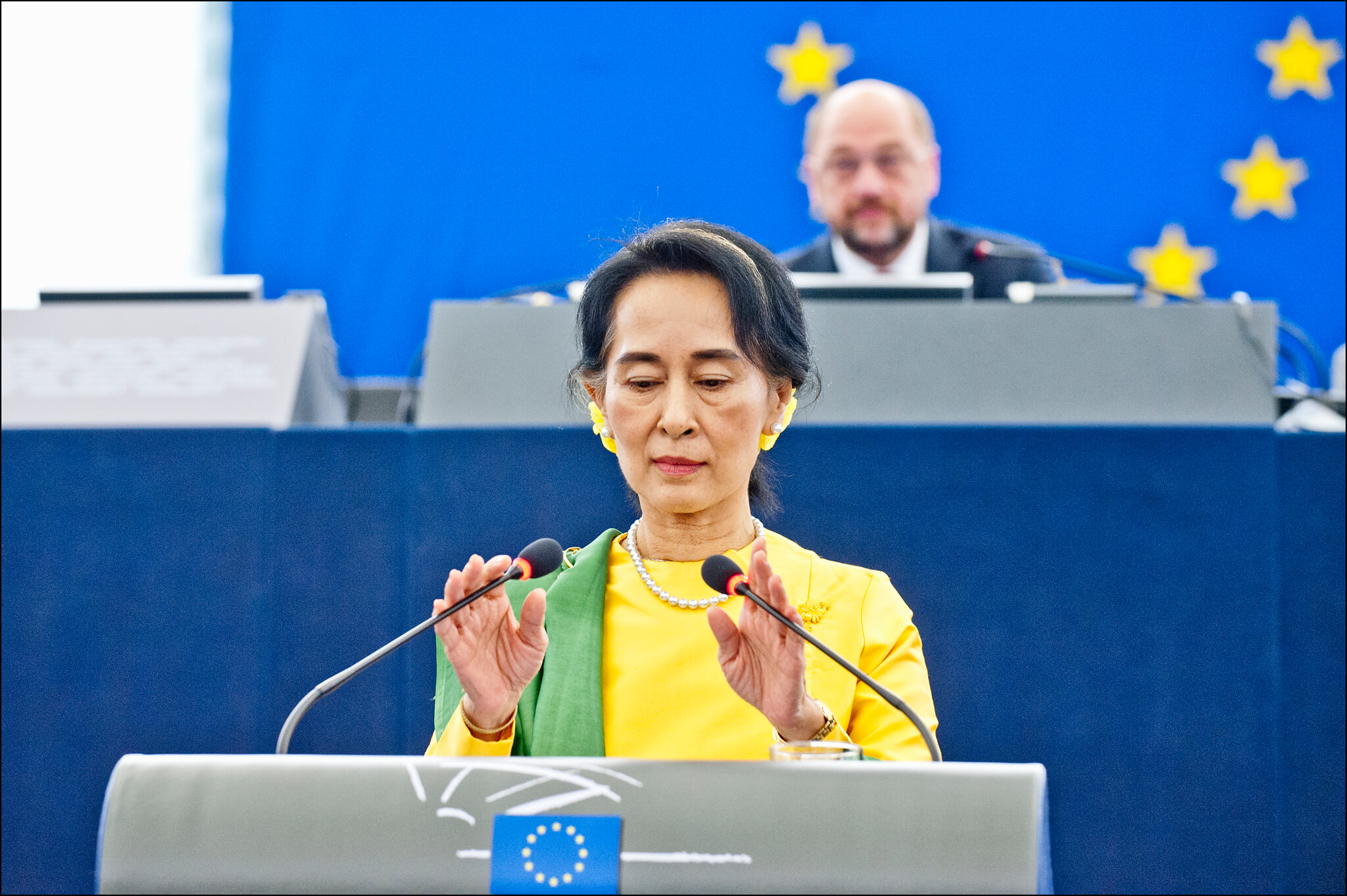 Mezzera - Aung San Suu Kyi addresses the Members of the European Parliament in 2013. European Union 2013 - European Parliament