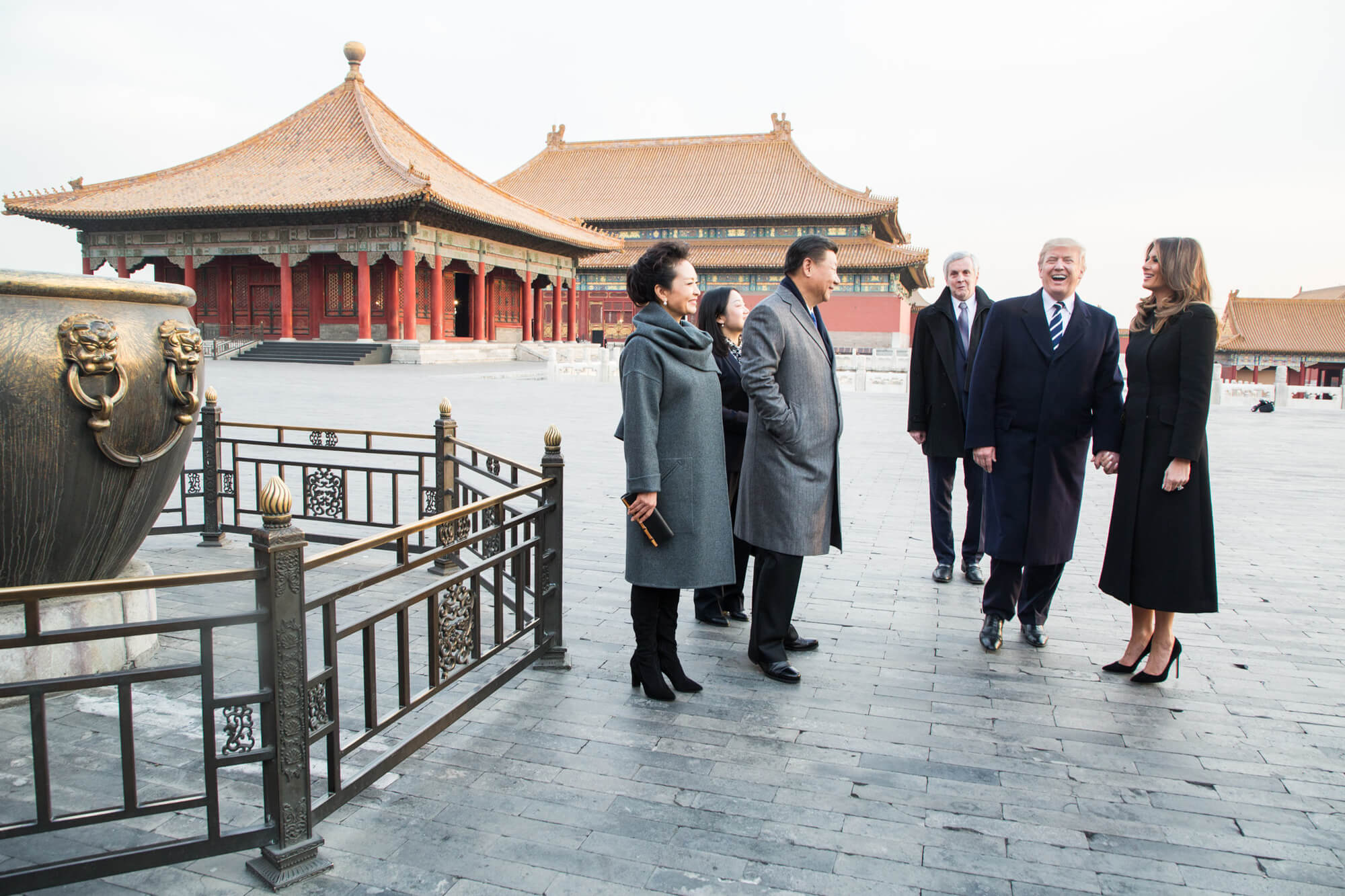 President Donald J. Trump and First Lady Melania Trump, joined by President Xi Jinping and First Lady Peng Liyuan, right, are given a tour on November 8 2017 of the Forbidden City in Beijing. (Official White House Photo by Shealah Craighead)
