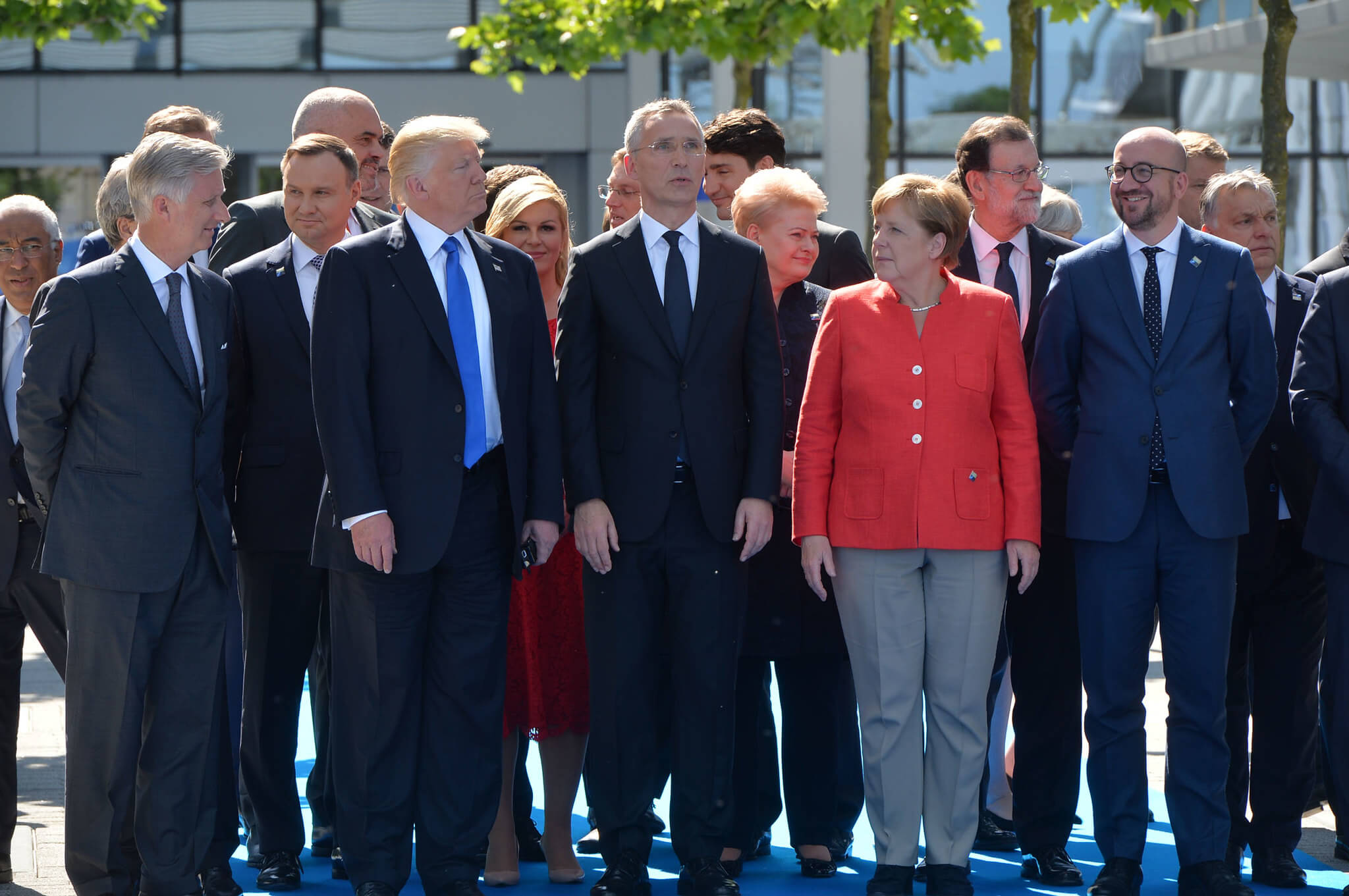 Rohac - HM King Philippe (King of the Belgians), Donald Trump (President, United States), NATO Secretary General Jens Stoltenberg, Angela Merkel (Federal Chancellor, Germany) and Charles Michel (Prime Minister, Belgium) during a NSATO summit in 2017. NATO 