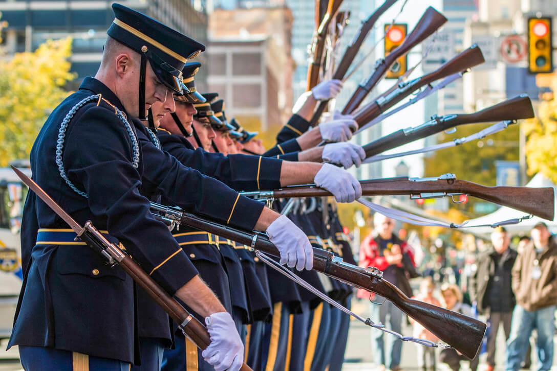 Amerikaanse soldaten tijdens een parade in Philadelphia begin november 2018 
