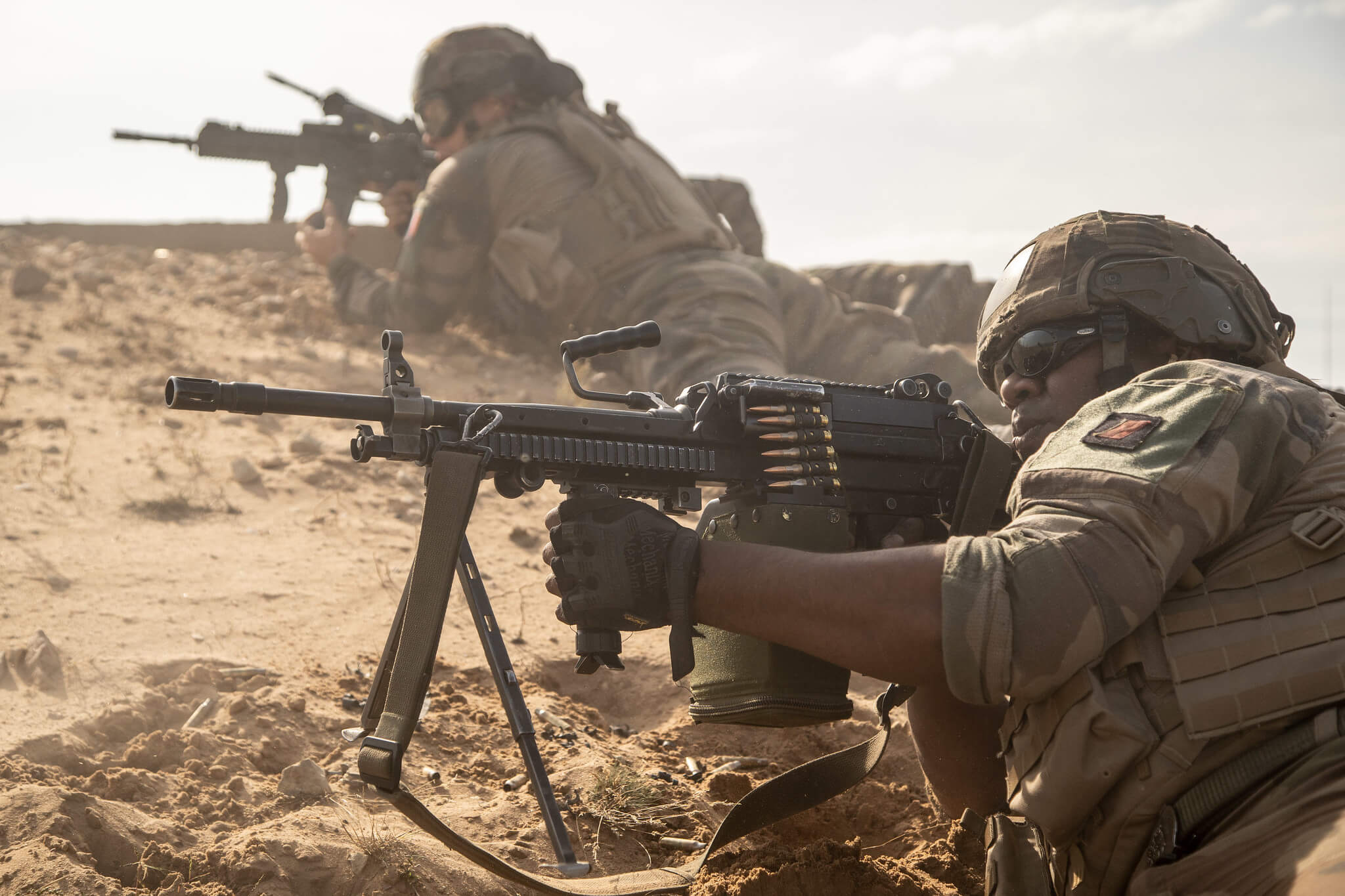 A French marine fires his machine gun during mechanized infantry manoeuvres during Exercise Furious Hawk 2019 in Latvia. NATO