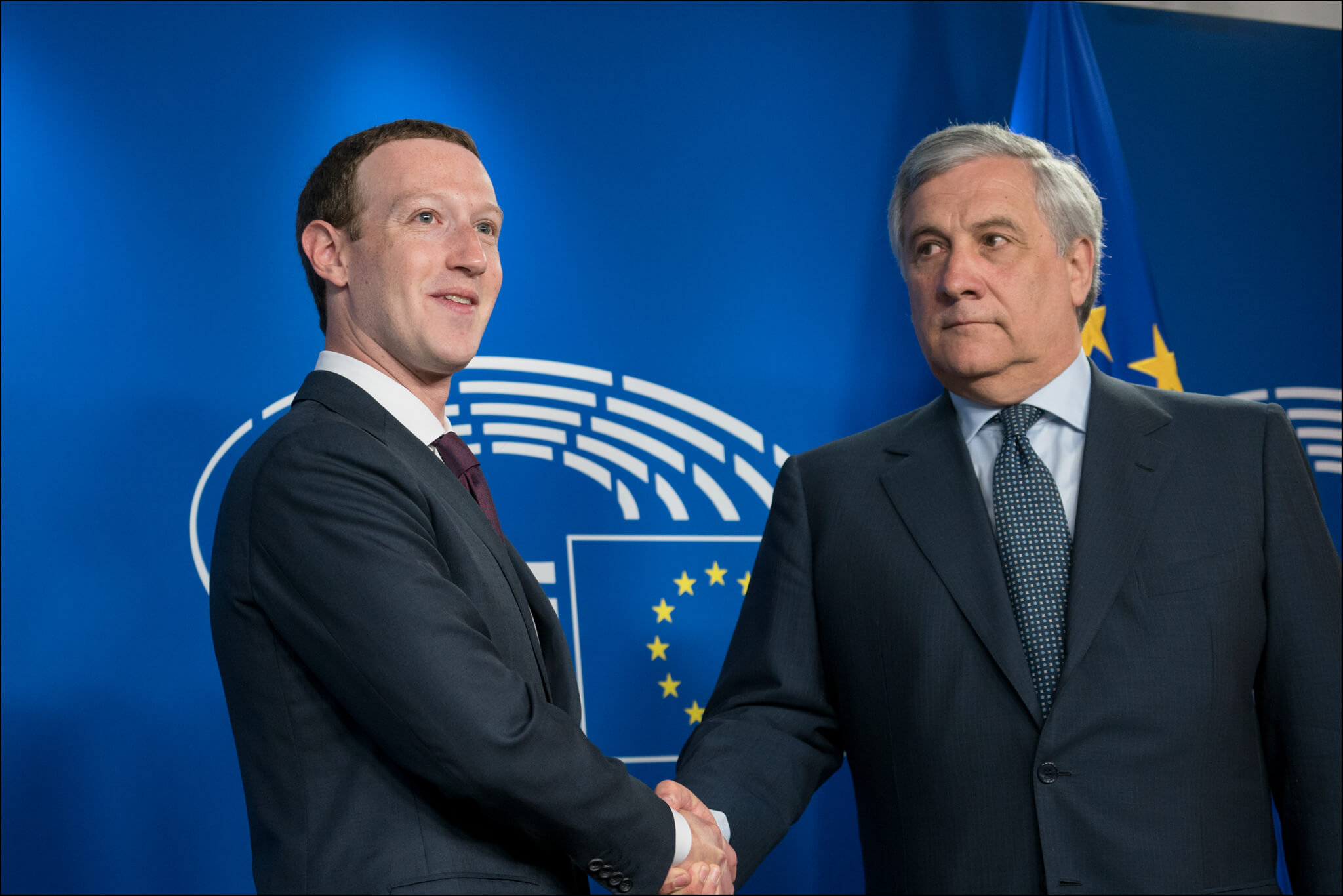 Facebook-CEO Mark Zuckerberg ontmoet EP-voorzitter Antonio Tajani in 2018 - Europees Parlement