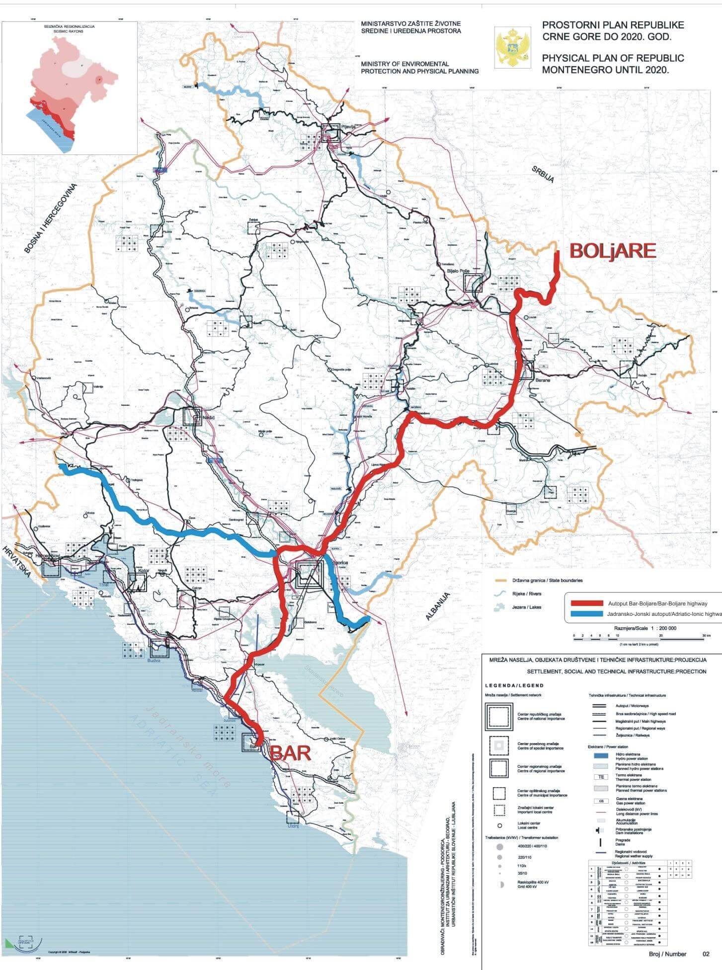 Sosic - Planned network of Montenegrin motorways - the Beograd-Bar motorway (red) and the Adriatic-Ionian motorway (blue). Wikimediacommons