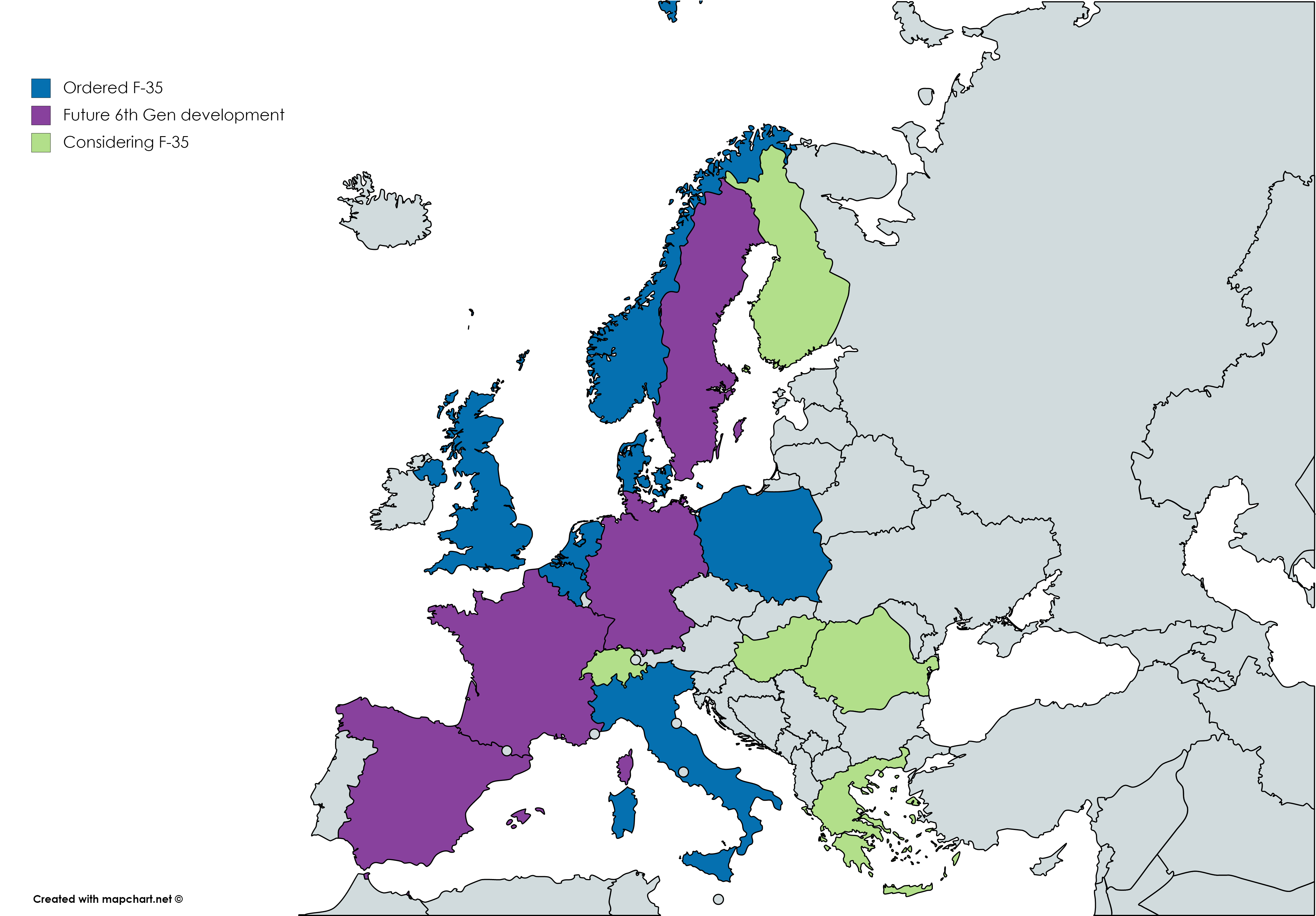 Map of Europe, fighter aircraft acquisition. © Mapchart.net