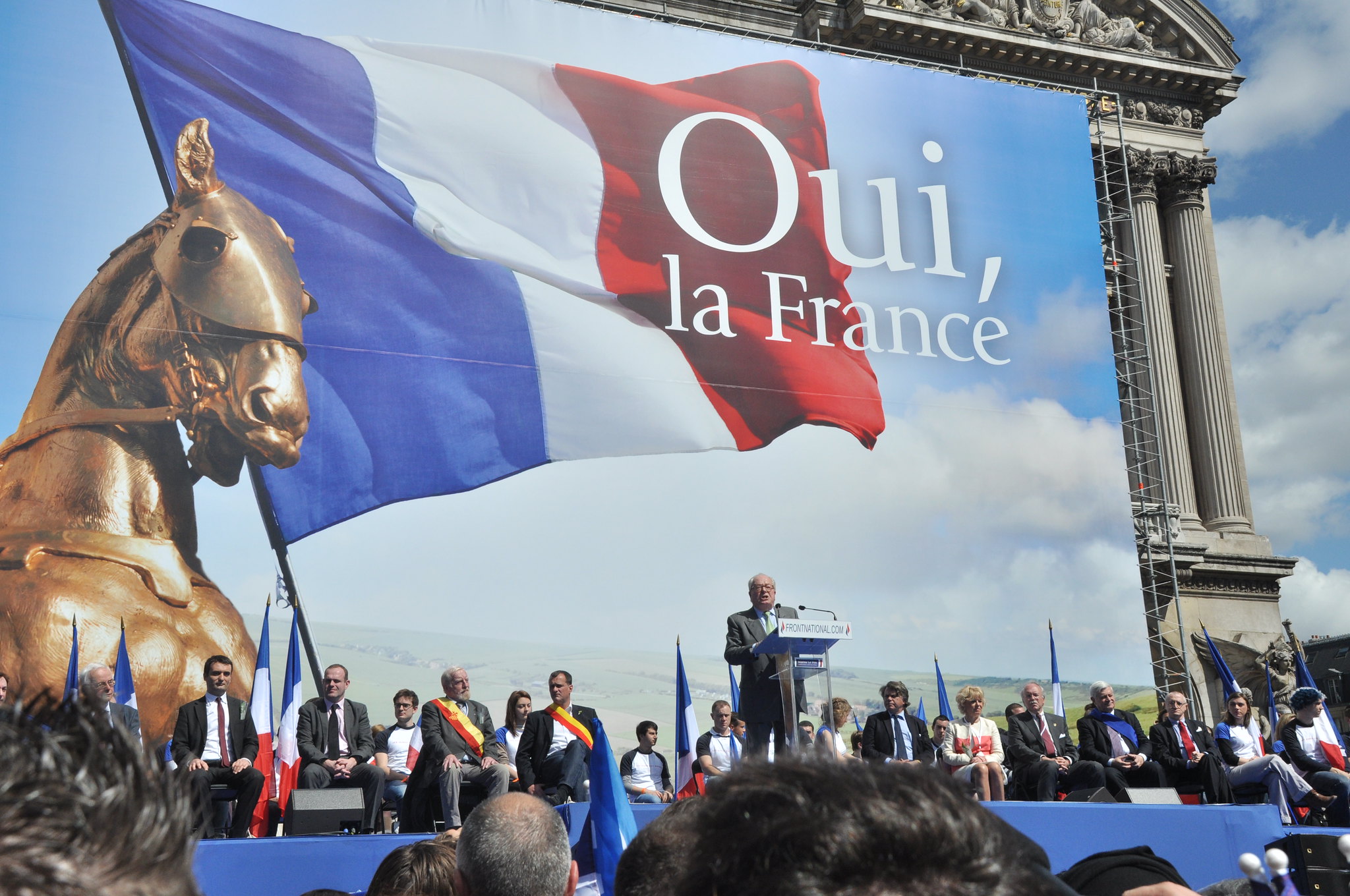 Jean-Marie Le Pen tijdens een bijeenkomst van het toenmalige Front National in Parijs, 1 mei 2012. © Blandine Le Cain via Flickr