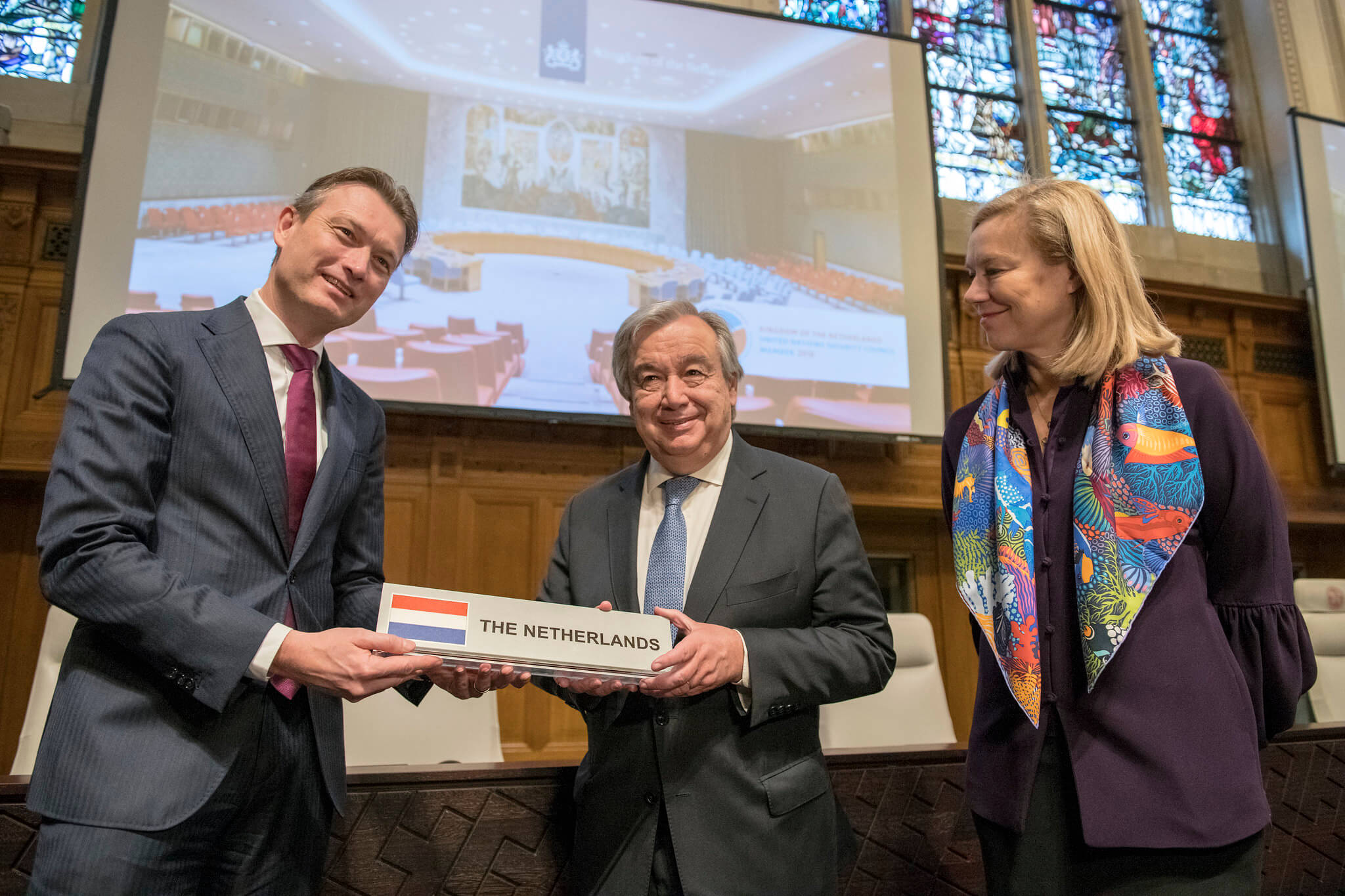 Antonio Guterres met minister Zijlstra en Kaag bij aftrap Nederlands lidmaatschap VN-Veiligheidsraad. © Flickr-Ministerie van Buitenlandse Zaken