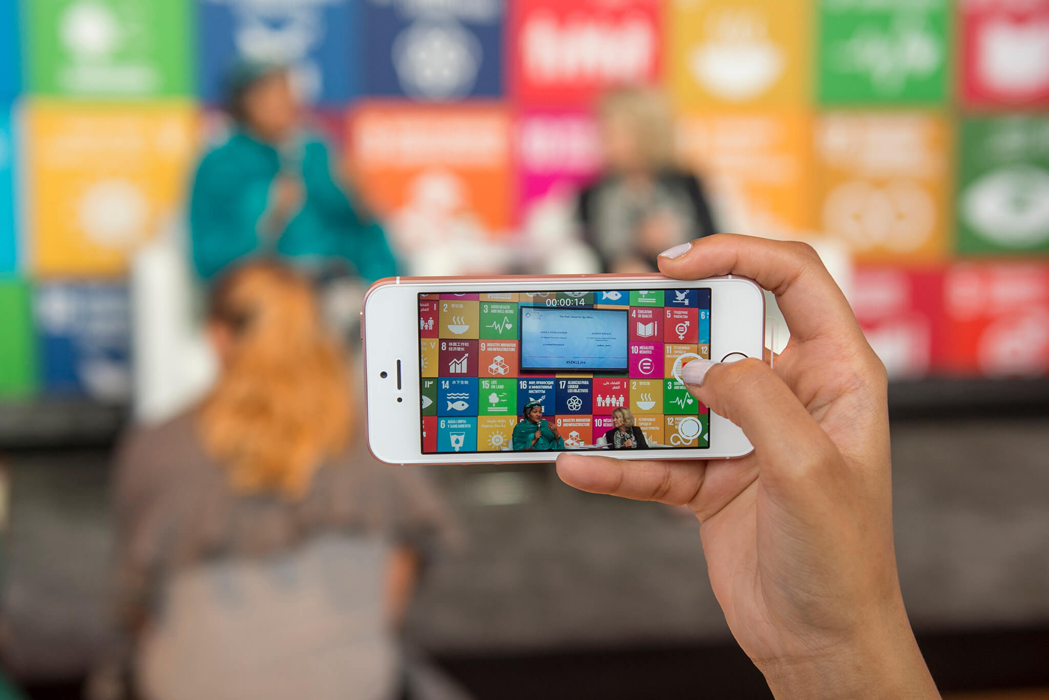 VanNorren-SDG Media Zone van de VN tijdens de Algemene Vergadering in 2017. UN Photo