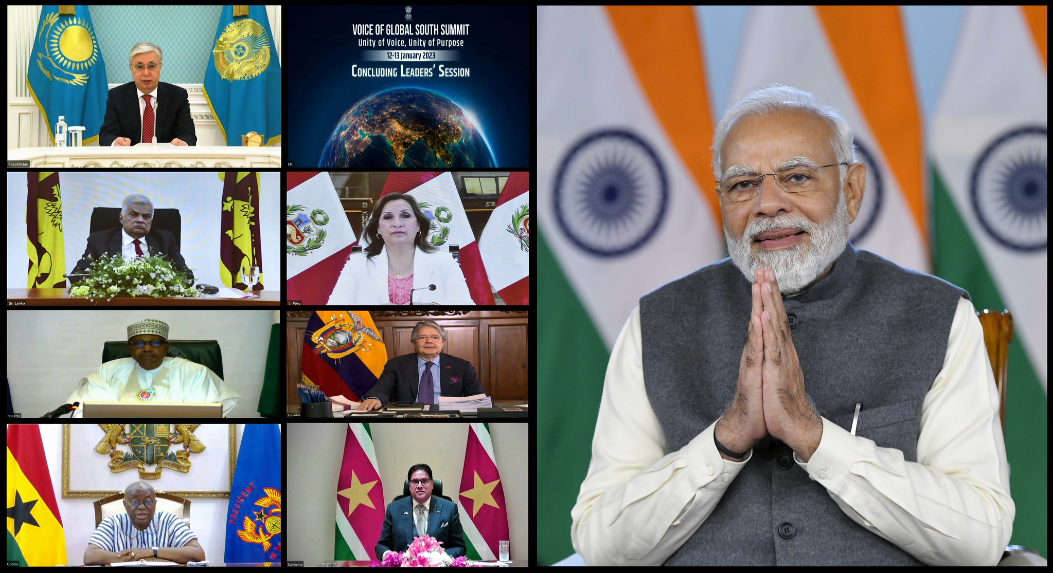 India’s premier Narendra Modi leidt de openingssessie van de digitale Voice Global South Summit op 12 and 13 januari 2023. © MEA Photogallery / Flickr.