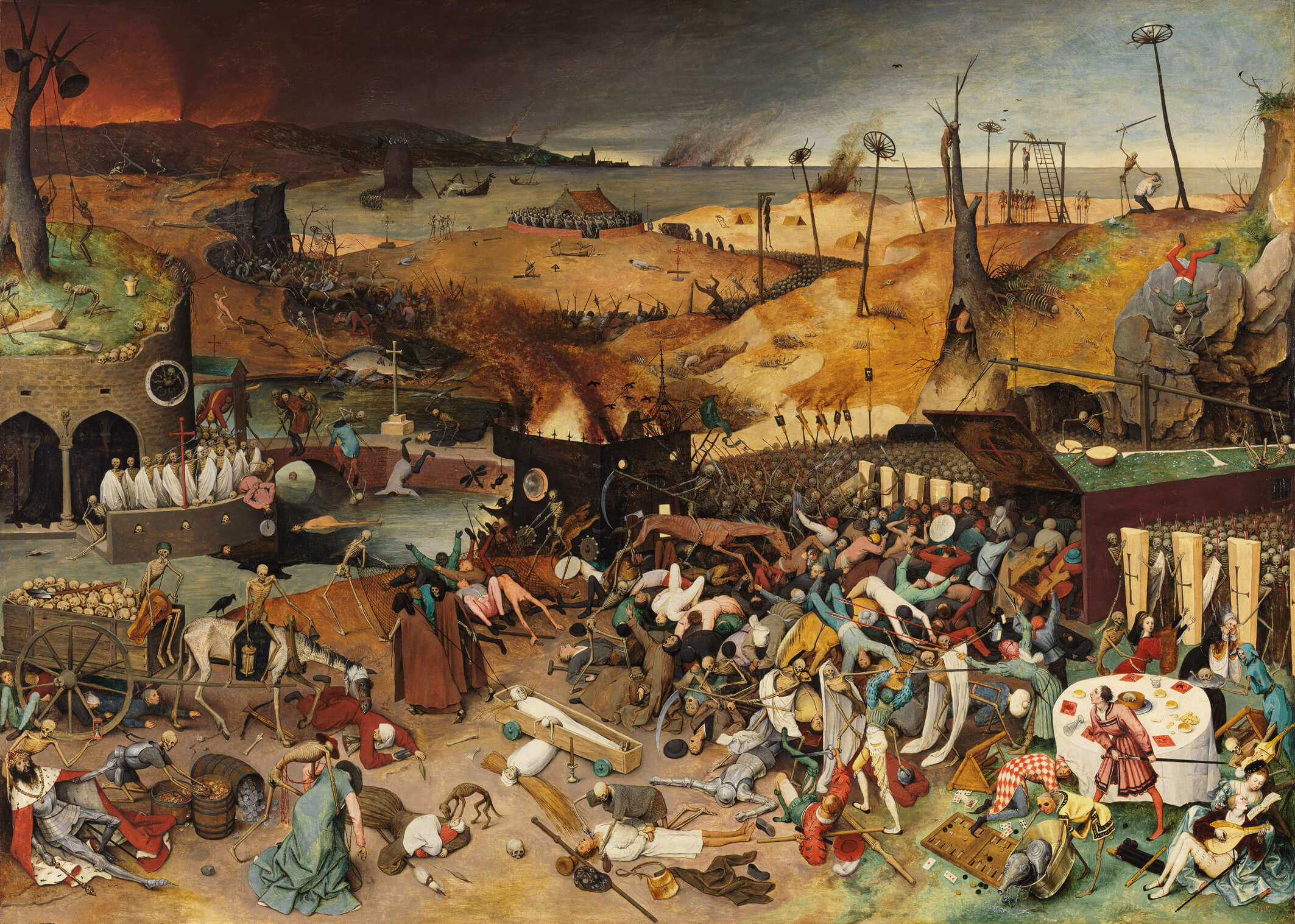 Wijdeven-Het schilderij 'De triomf van de dood' van Pieter Bruegel de Oude toont ook aspecten van het dagelijkse leven in de 16e eeuw waarin de gevolgen van een pestplaag nog altijd zichtbaar waren en het risico op een nieuwe plaag werd gevreesd.