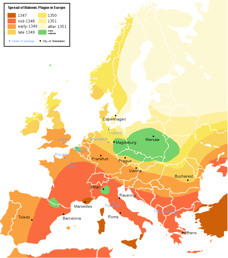 Wijdeven-Verspreiding van de pest in Europa vanaf 1347