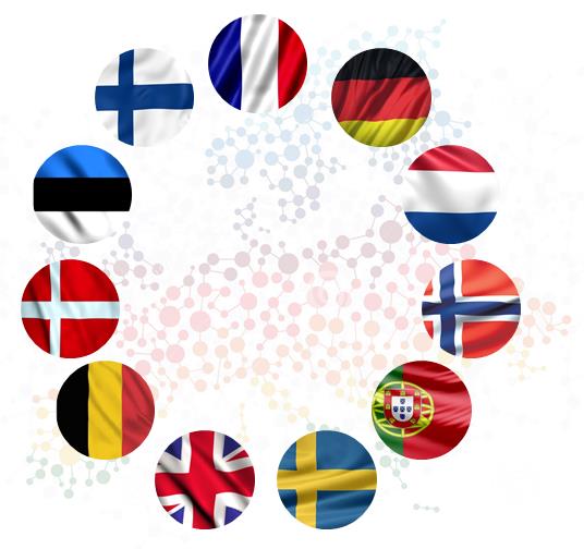 The flags of the EI2 member states